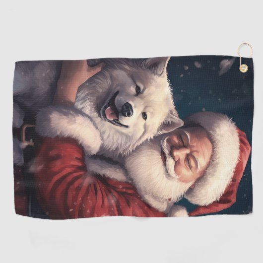 Akita met Sinterklaas Feestelijke Kerstmis Golfhanddoek (Horizontaal)