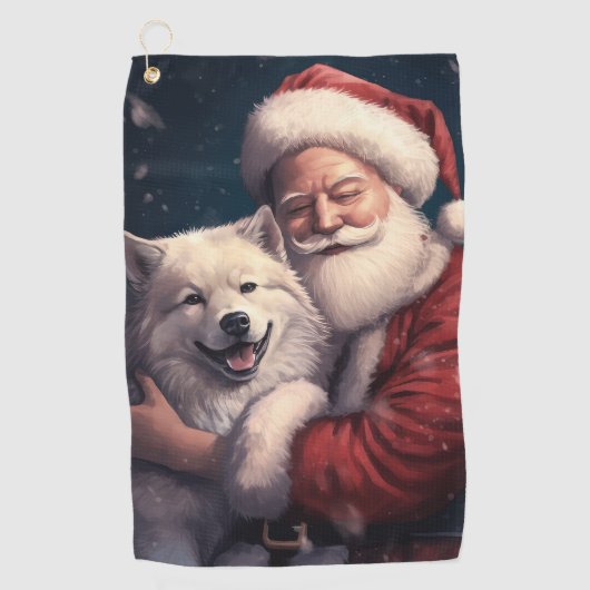 Akita met Sinterklaas Feestelijke Kerstmis Golfhanddoek (Voorkant)