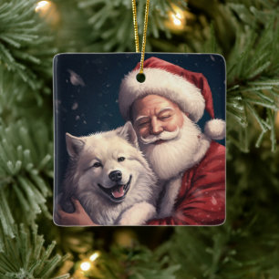Akita met Sinterklaas Feestelijke Kerstmis Keramisch Ornament