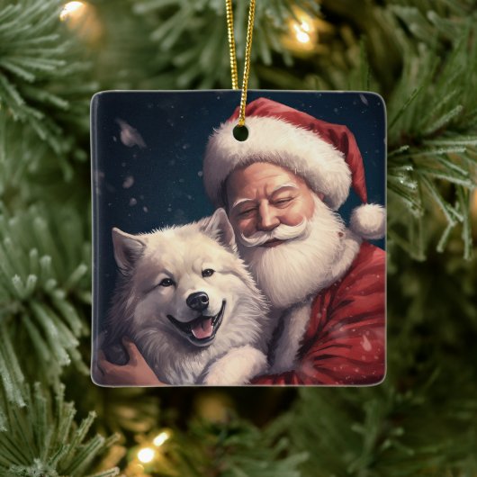 Akita met Sinterklaas Feestelijke Kerstmis Keramisch Ornament (Boom)