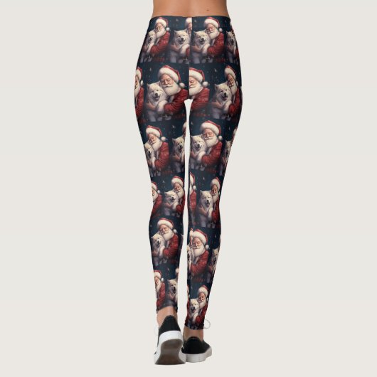 Akita met Sinterklaas Feestelijke Kerstmis Leggings (Achterkant)