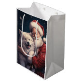 Akita met Sinterklaas Feestelijke Kerstmis Medium Cadeauzakje (Voorkant Gekanteld)