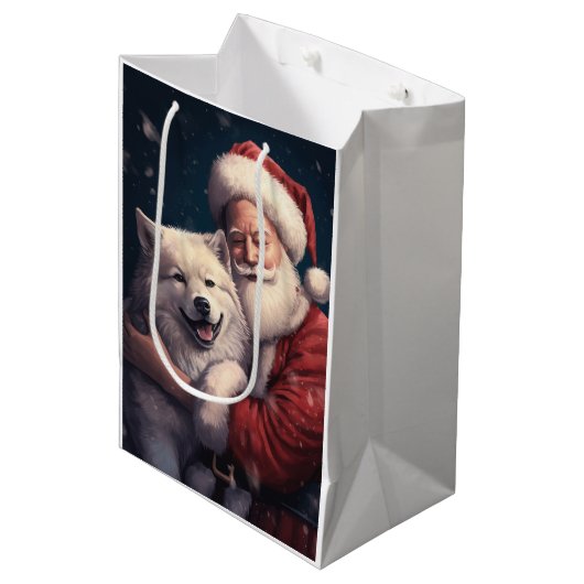 Akita met Sinterklaas Feestelijke Kerstmis Medium Cadeauzakje (Voorkant Gekanteld)