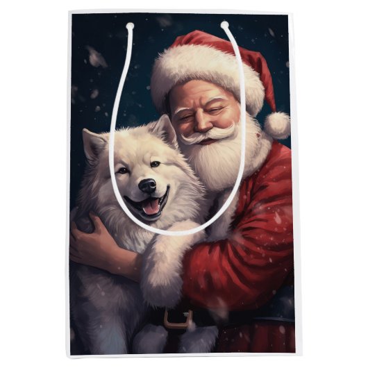 Akita met Sinterklaas Feestelijke Kerstmis Medium Cadeauzakje (Voorkant)