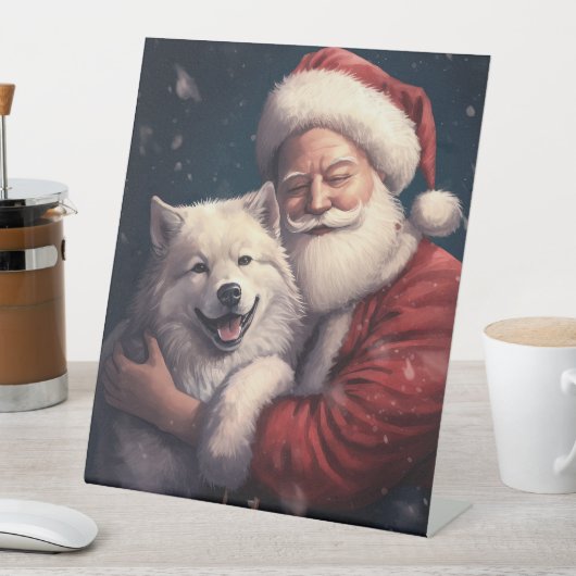 Akita met Sinterklaas Feestelijke Kerstmis Reclamebord Met Voetstuk (Insitu)