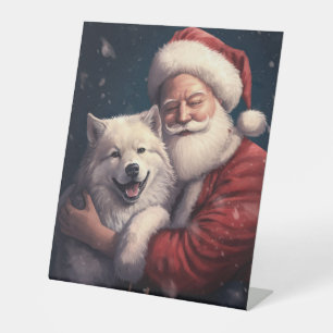 Akita met Sinterklaas Feestelijke Kerstmis Reclamebord Met Voetstuk