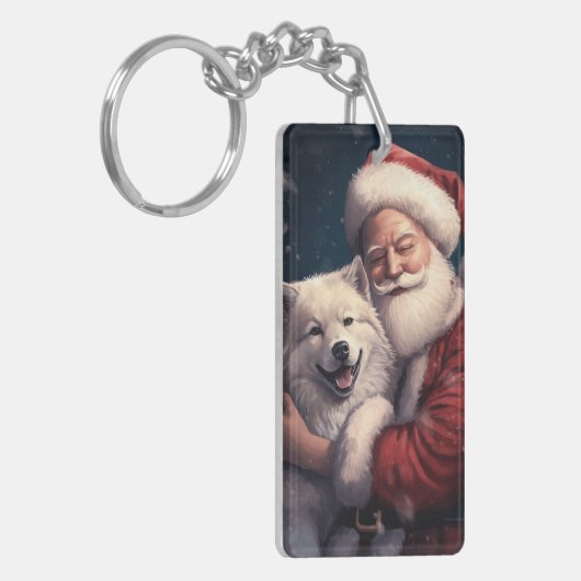 Akita met Sinterklaas Feestelijke Kerstmis Sleutelhanger (Voorkant Links)