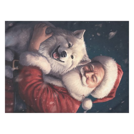 Akita met Sinterklaas Feestelijke Kerstmis Tafelkleed (Voorkant (Horizontaal))