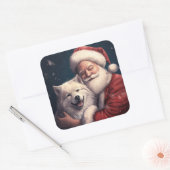 Akita met Sinterklaas Feestelijke Kerstmis Vierkante Sticker (Envelop)