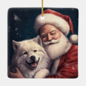 Akita met Sinterklaas Festive Kerstmis Keramisch Ornament (Achterkant)