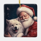 Akita met Sinterklaas Festive Kerstmis Keramisch Ornament (Voorkant)