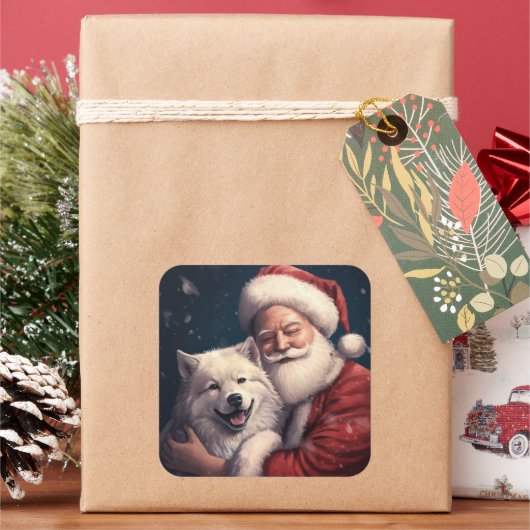 Akita met Sinterklaas Festive Kerstmis Vierkante Sticker (Feestdagen)