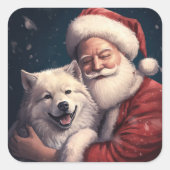 Akita met Sinterklaas Festive Kerstmis Vierkante Sticker (Voorkant)