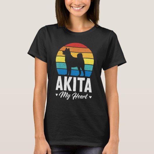 Akita Mijn Hart Retro Amerikaans Akita Inu T-shirt (Voorkant)