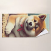  Akita olieverfschilderij Badhanddoek (Badhanddoek)