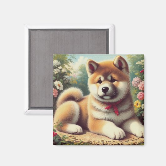  Akita olieverfschilderij Magneet (Voorkant / Achterkant)