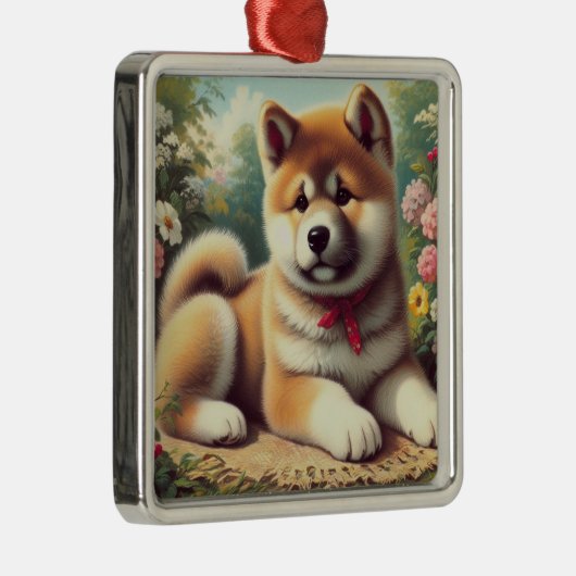  Akita olieverfschilderij Metalen Ornament (Rechts)