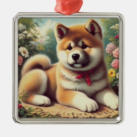  Akita olieverfschilderij Metalen Ornament (Voorkant)