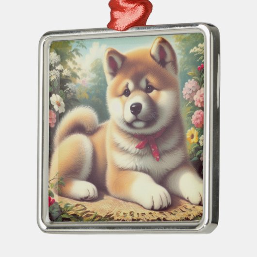  Akita olieverfschilderij Metalen Ornament (Links)