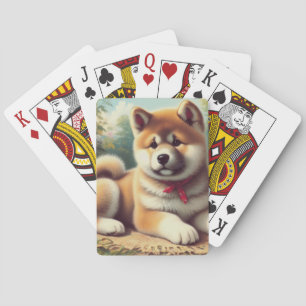 Akita olieverfschilderij Pokerkaarten