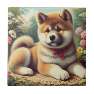 Akita olieverfschilderij Tegeltje