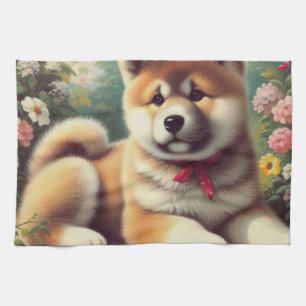 Akita olieverfschilderij Theedoek