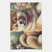 Akita olieverfschilderij Theedoek (Verticaal)