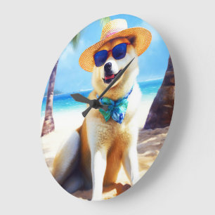 Akita op het strand, zomer cadeau voor hondenliefh grote klok