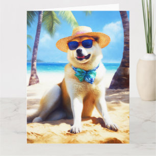 Akita op het strand, zomer cadeau voor hondenliefh kaart