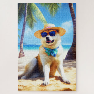 Akita op het strand, zomer cadeau voor hondenliefh legpuzzel