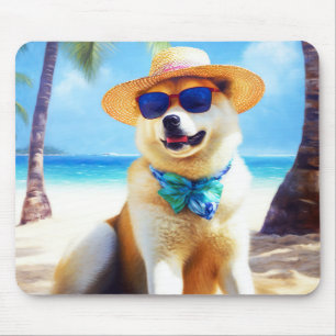 Akita op het strand, zomer cadeau voor hondenliefh muismat