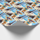 Akita op strand, zomercadeau voor hondenliefhebber cadeaupapier (Hoek)