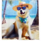 Akita op strand, zomercadeau voor hondenliefhebber douchegordijn (Voorkant)
