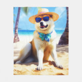 Akita op strand, zomercadeau voor hondenliefhebber fleece deken (Voorkant)