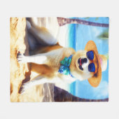 Akita op strand, zomercadeau voor hondenliefhebber fleece deken (Voorkant (Horizontaal))
