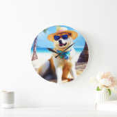 Akita op strand, zomercadeau voor hondenliefhebber grote klok (Huis)