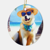 Akita op strand, zomercadeau voor hondenliefhebber keramisch ornament (Links)