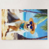 Akita op strand, zomercadeau voor hondenliefhebber legpuzzel (Horizontaal)