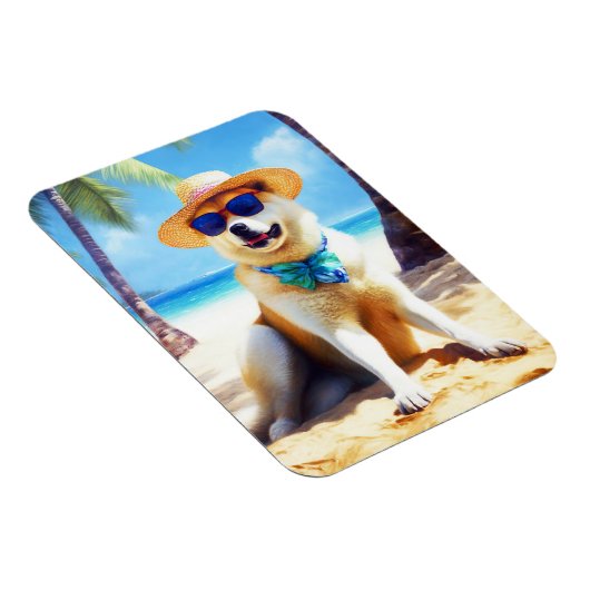 Akita op strand, zomercadeau voor hondenliefhebber magneet (Rechterzijde)
