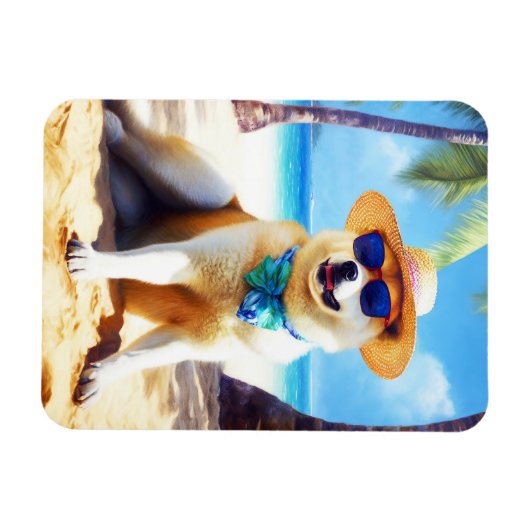 Akita op strand, zomercadeau voor hondenliefhebber magneet (Horizontaal)