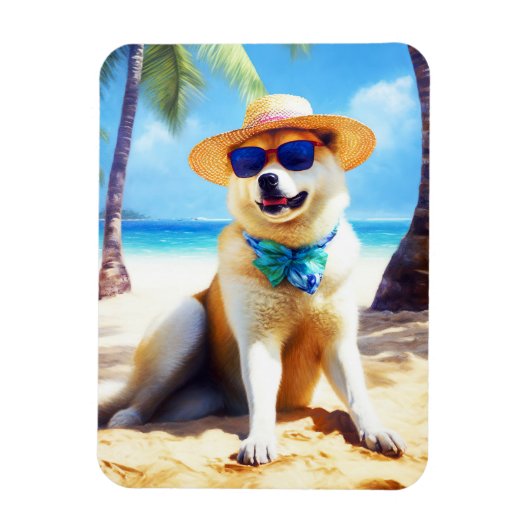Akita op strand, zomercadeau voor hondenliefhebber magneet (Verticaal)