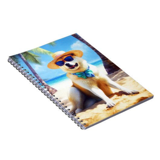 Akita op strand, zomercadeau voor hondenliefhebber notitieboek (Rechterzijde)