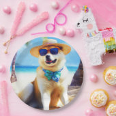 Akita op strand, zomercadeau voor hondenliefhebber papieren bordje (Feest)