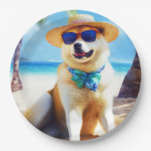 Akita op strand, zomercadeau voor hondenliefhebber papieren bordje (Voorkant)
