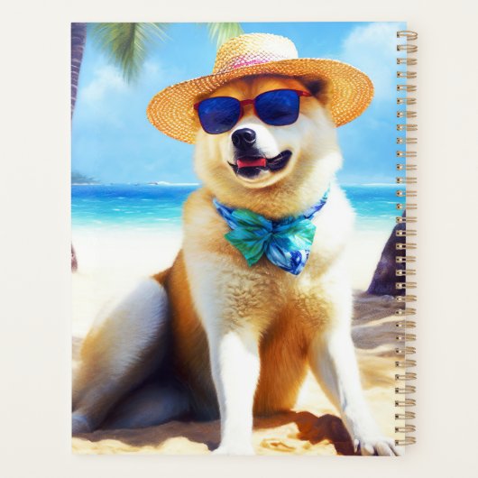Akita op strand, zomercadeau voor hondenliefhebber planner (Achterkant)