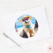 Akita op strand, zomercadeau voor hondenliefhebber ronde sticker (Envelop)