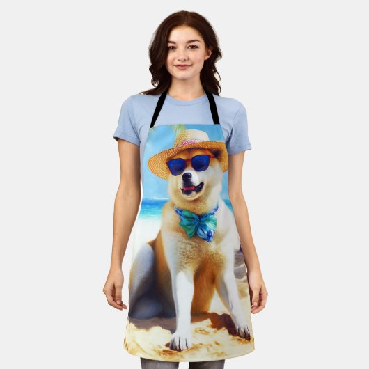 Akita op strand, zomercadeau voor hondenliefhebber schort (Gedragen)