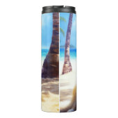 Akita op strand, zomercadeau voor hondenliefhebber thermosbeker (Achterkant)