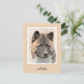 Akita Painting - Cute Original Dog Art Briefkaart (Staand voorkant)