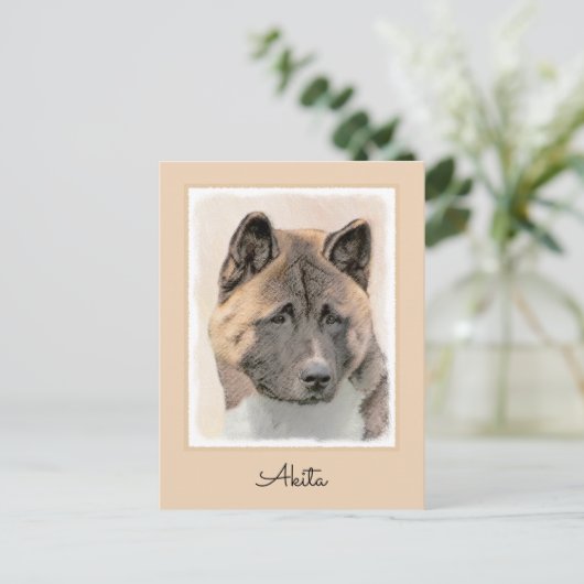 Akita Painting - Cute Original Dog Art Briefkaart (Staand voorkant)